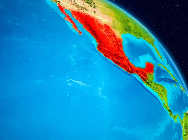 Space view of Mexico highlighted in red on planet Earth. 3D illustration. Elements of this image furnished by NASA.