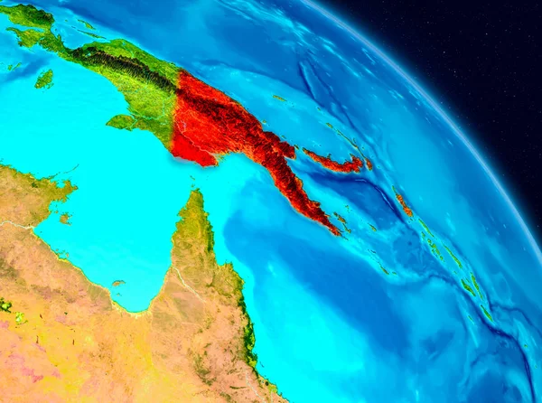 Papua Yeni Gine red Planet Earth vurgulanmış alanı görünümü. 3D çizim. Nasa tarafından döşenmiş bu görüntü unsurları.