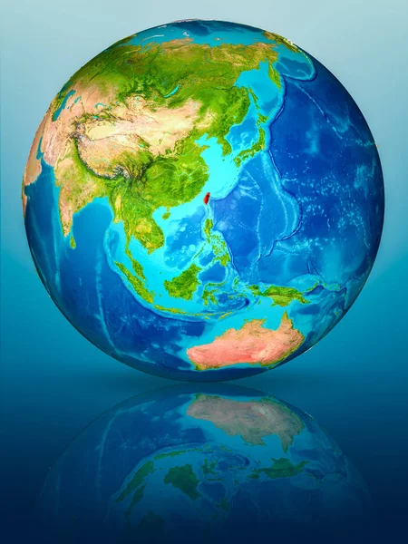 Tayvan kırmızı yansıtıcı mavi yüzeyi Dünya gezegeninin modeli. 3D çizim. Nasa tarafından döşenmiş bu görüntü unsurları.