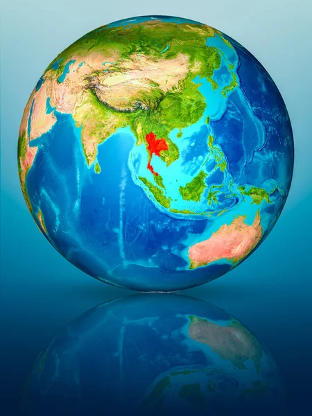 Tayland kırmızı yansıtıcı mavi yüzeyi Dünya gezegeninin modeli. 3D çizim. Nasa tarafından döşenmiş bu görüntü unsurları.