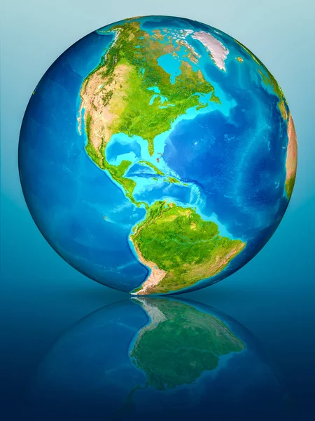 Bahamalar kırmızı yansıtıcı mavi yüzeyi Dünya gezegeninin modeli. 3D çizim. Nasa tarafından döşenmiş bu görüntü unsurları.