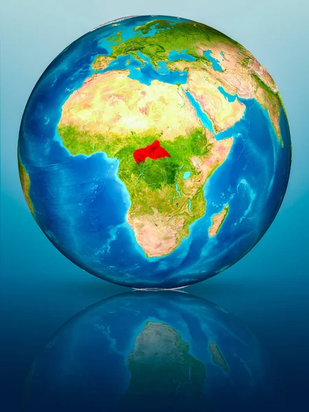 Orta Afrika'da kırmızı yansıtıcı mavi yüzeyi Dünya gezegeninin modeli. 3D çizim. Nasa tarafından döşenmiş bu görüntü unsurları.