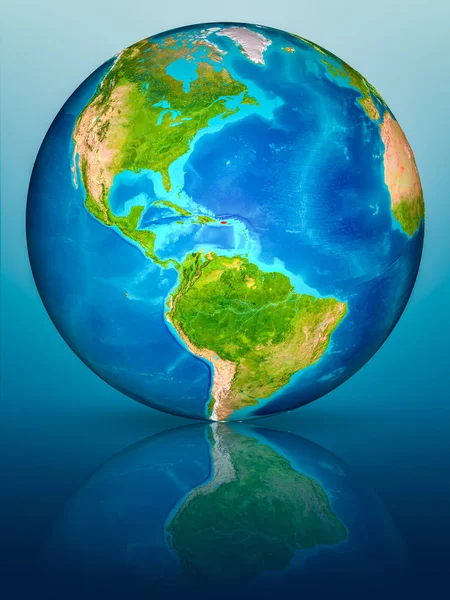 Puerto Rico Rött Modell Planeten Jorden Reflekterande Blå Yta Illustration — Stockfoto