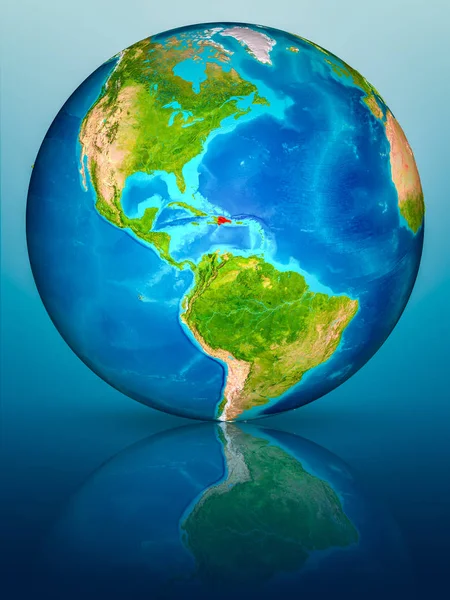 Dominikanska Republiken Med Rött Modell Planeten Jorden Reflekterande Blå Yta — Stockfoto