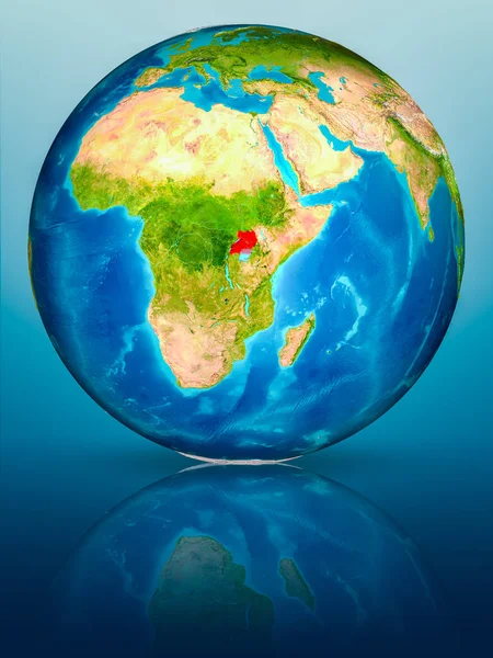 Ouganda Rouge Sur Modèle Planète Terre Sur Une Surface Bleue — Photo