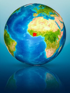 Fildişi Sahili kırmızı yansıtıcı mavi yüzeyi Dünya gezegeninin modeli. 3D çizim. Nasa tarafından döşenmiş bu görüntü unsurları.