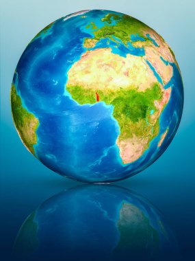 Togo kırmızı yansıtıcı mavi yüzeyi Dünya gezegeninin modeli. 3D çizim. Nasa tarafından döşenmiş bu görüntü unsurları.