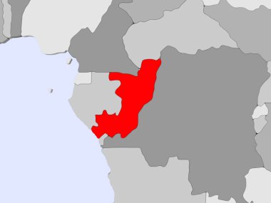 Kongo kırmızı şeffaf okyanuslar ile siyasi harita üzerinde. 3D çizim.