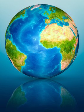 Gambiya kırmızı yansıtıcı mavi yüzeyi Dünya gezegeninin modeli. 3D çizim. Nasa tarafından döşenmiş bu görüntü unsurları.