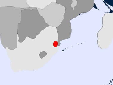 Svaziland kırmızı şeffaf okyanuslar ile siyasi harita üzerinde. 3D çizim.