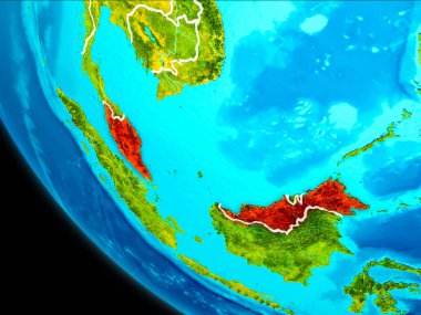 Malezya red Planet Earth görünür kenarlıklar ile vurgulanır. 3D çizim. Nasa tarafından döşenmiş bu görüntü unsurları.