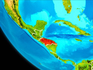 Honduras Planet Earth görünür kenarlıklar ile kırmızı vurgulanır. 3D çizim. Nasa tarafından döşenmiş bu görüntü unsurları.