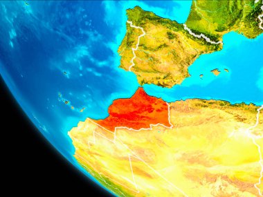 Fas Planet Earth görünür kenarlıklar ile kırmızı vurgulanır. 3D çizim. Nasa tarafından döşenmiş bu görüntü unsurları.