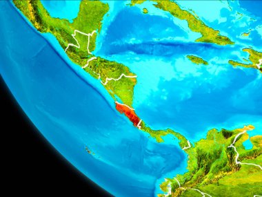 Kosta Rika Planet Earth görünür kenarlıklar ile kırmızı vurgulanır. 3D çizim. Nasa tarafından döşenmiş bu görüntü unsurları.