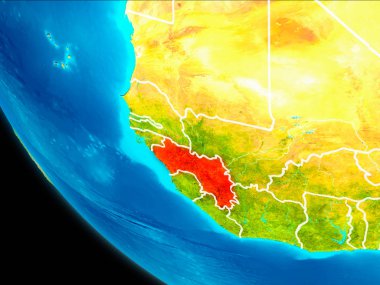Gine kırmızı Planet Earth görünür kenarlıklar ile vurgulanır. 3D çizim. Nasa tarafından döşenmiş bu görüntü unsurları.