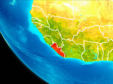 Liberya Planet Earth görünür kenarlıklar ile kırmızı vurgulanır. 3D çizim. Nasa tarafından döşenmiş bu görüntü unsurları.
