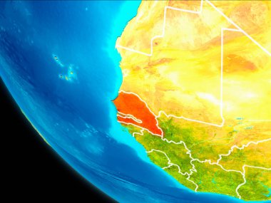 Senegal Planet Earth görünür kenarlıklar ile kırmızı vurgulanır. 3D çizim. Nasa tarafından döşenmiş bu görüntü unsurları.