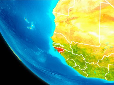 Gine Bissau Planet Earth görünür kenarlıklar ile kırmızı vurgulanır. 3D çizim. Nasa tarafından döşenmiş bu görüntü unsurları.