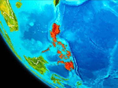 Filipinler Planet Earth görünür kenarlıklar ile kırmızı vurgulanır. 3D çizim. Nasa tarafından döşenmiş bu görüntü unsurları.