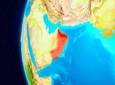 Planet Earth Earth yörüngeden görüldüğü gibi Umman Illustration. 3D çizim. Nasa tarafından döşenmiş bu görüntü unsurları.