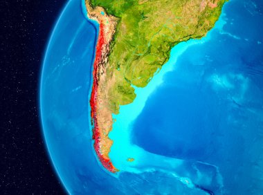 Planet Earth Earth yörüngeden görüldüğü gibi Şili Illustration. 3D çizim. Nasa tarafından döşenmiş bu görüntü unsurları.