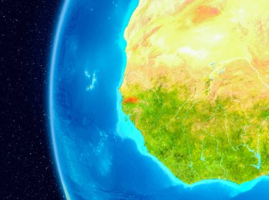 Planet Earth Earth yörüngeden görüldüğü gibi Gambiya Illustration. 3D çizim. Nasa tarafından döşenmiş bu görüntü unsurları.