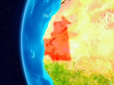 Planet Earth Earth yörüngeden görüldüğü gibi Moritanya Illustration. 3D çizim. Nasa tarafından döşenmiş bu görüntü unsurları.