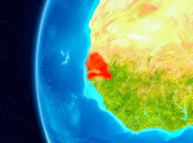 Planet Earth Earth yörüngeden görüldüğü gibi Senegal Illustration. 3D çizim. Nasa tarafından döşenmiş bu görüntü unsurları.