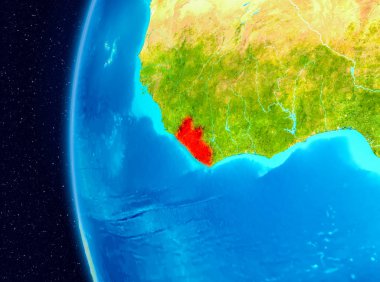Planet Earth Earth yörüngeden görüldüğü gibi Liberya Illustration. 3D çizim. Nasa tarafından döşenmiş bu görüntü unsurları.