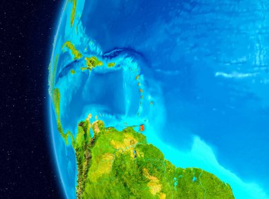 Planet Earth Earth yörüngeden görüldüğü gibi Caribbean Illustration. 3D çizim. Nasa tarafından döşenmiş bu görüntü unsurları.