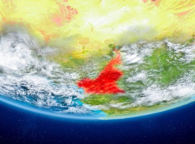 Kamerun Planet Earth bulutlar ile kırmızı vurgulanır. 3D çizim. Nasa tarafından döşenmiş bu görüntü unsurları.