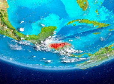 Honduras Planet Earth bulutlar ile kırmızı vurgulanır. 3D çizim. Nasa tarafından döşenmiş bu görüntü unsurları.