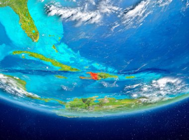 Haiti Planet Earth bulutlar ile kırmızı vurgulanır. 3D çizim. Nasa tarafından döşenmiş bu görüntü unsurları.