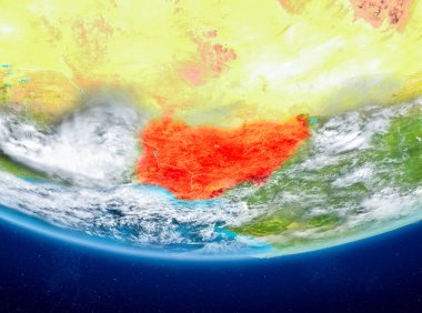 Nijerya Planet Earth bulutlar ile kırmızı vurgulanır. 3D çizim. Nasa tarafından döşenmiş bu görüntü unsurları.