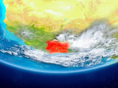 Fildişi Sahili Planet Earth bulutlar ile kırmızı vurgulanır. 3D çizim. Nasa tarafından döşenmiş bu görüntü unsurları.