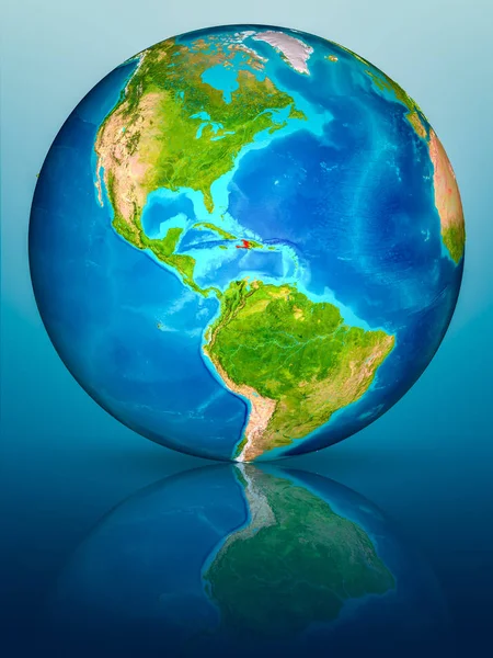 Haiti kırmızı yansıtıcı mavi yüzeyi Dünya gezegeninin modeli. 3D çizim. Nasa tarafından döşenmiş bu görüntü unsurları.
