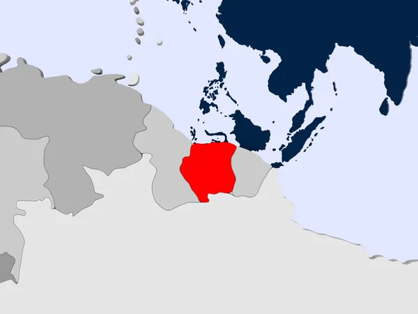 Surinam Czerwono Politycznej Mapie Przezroczystym Oceanów Ilustracja — Zdjęcie stockowe