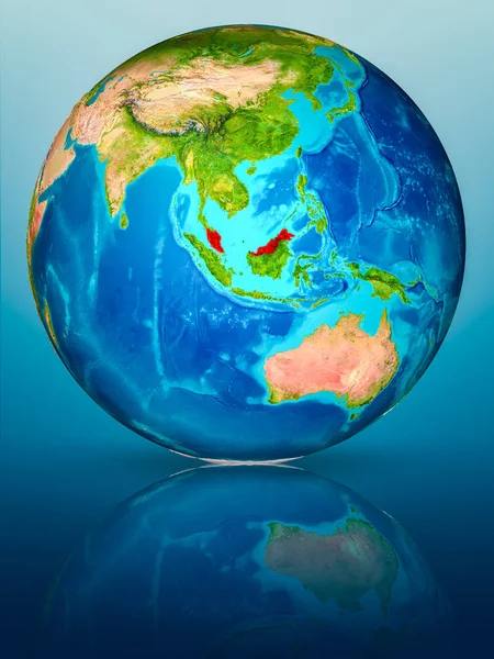 Malezya kırmızı yansıtıcı mavi yüzeyi Dünya gezegeninin modeli. 3D çizim. Nasa tarafından döşenmiş bu görüntü unsurları.