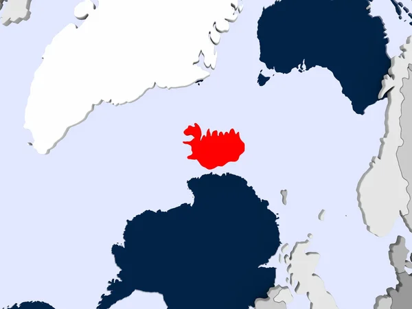 Islandia Rojo Mapa Político Con Océanos Transparentes Ilustración —  Fotos de Stock