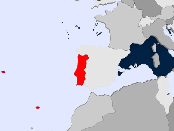 Πορτογαλία Κόκκινο Χρώμα Στο Πολιτικό Χάρτη Διαφανή Ωκεανούς Απεικόνιση — Φωτογραφία Αρχείου
