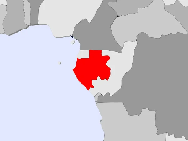 Gabon Červené Barvě Politickou Mapu Transparentní Oceány Obrázek — Stock fotografie