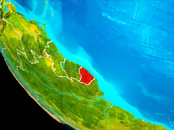 Guiana Francesa Destacada Vermelho Planeta Terra Com Fronteiras Visíveis Ilustração — Fotografia de Stock