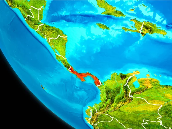 Panama highlighted in red on planet Earth with visible borders. 3D illustration. Elements of this image furnished by NASA.