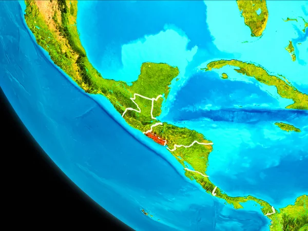 El Salvador Planet Earth görünür kenarlıklar ile kırmızı vurgulanır. 3D çizim. Nasa tarafından döşenmiş bu görüntü unsurları.