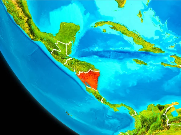 Nikaragua Planet Earth görünür kenarlıklar ile kırmızı vurgulanır. 3D çizim. Nasa tarafından döşenmiş bu görüntü unsurları.