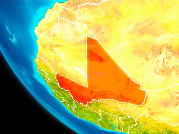 Mali Planet Earth görünür kenarlıklar ile kırmızı vurgulanır. 3D çizim. Nasa tarafından döşenmiş bu görüntü unsurları.