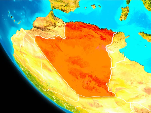 Cezayir Planet Earth görünür kenarlıklar ile kırmızı vurgulanır. 3D çizim. Nasa tarafından döşenmiş bu görüntü unsurları.