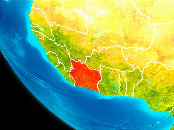 Fildişi Sahili Planet Earth görünür kenarlıklar ile kırmızı vurgulanır. 3D çizim. Nasa tarafından döşenmiş bu görüntü unsurları.