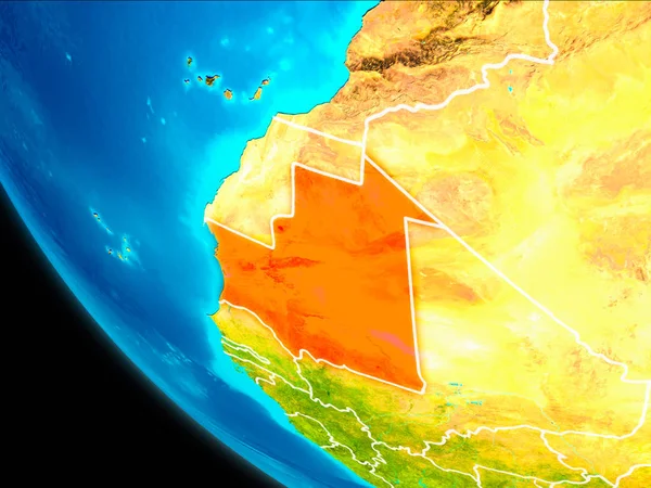 Moritanya Planet Earth görünür kenarlıklar ile kırmızı vurgulanır. 3D çizim. Nasa tarafından döşenmiş bu görüntü unsurları.