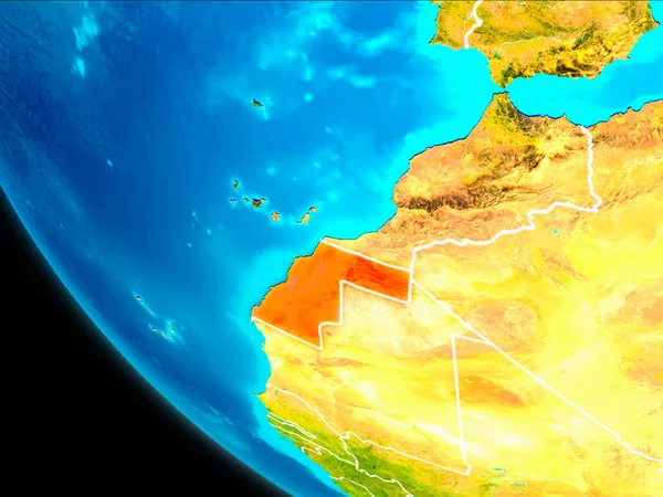 Batı Sahra Planet Earth görünür kenarlıklar ile kırmızı vurgulanır. 3D çizim. Nasa tarafından döşenmiş bu görüntü unsurları.